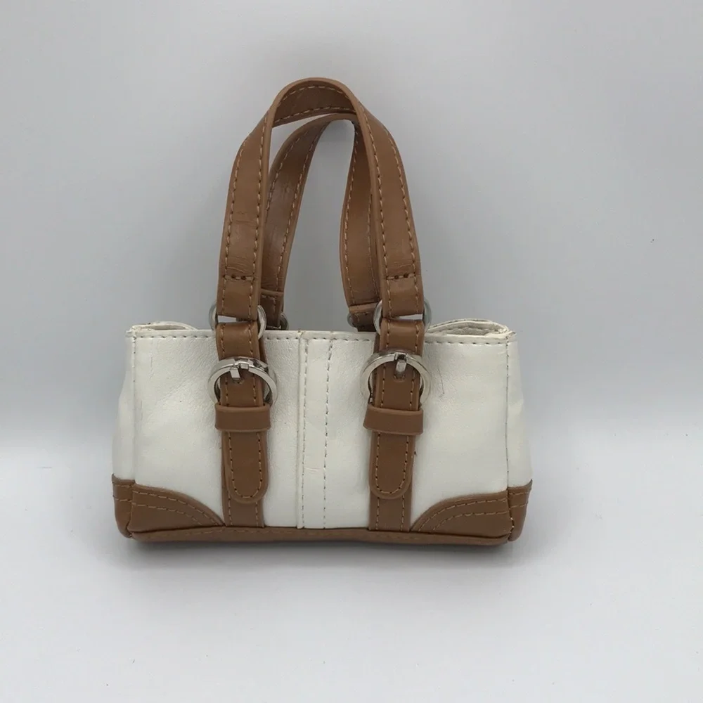 Mini cream and tan purse / bag with silver hardware